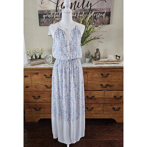 Old Navy Blue & White Flowy Garden Paisley Floral Maxi Halter Dress M